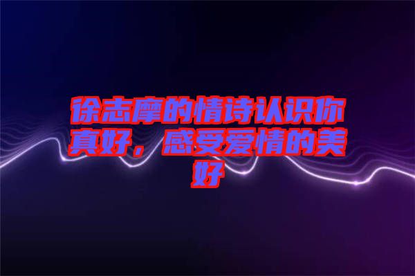 徐志摩的情詩認識你真好，感受愛情的美好