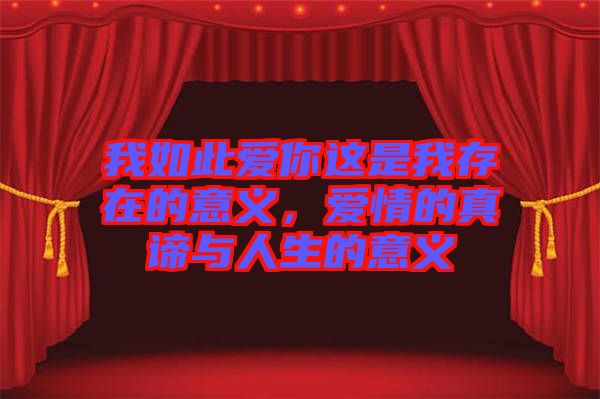 我如此愛你這是我存在的意義，愛情的真諦與人生的意義