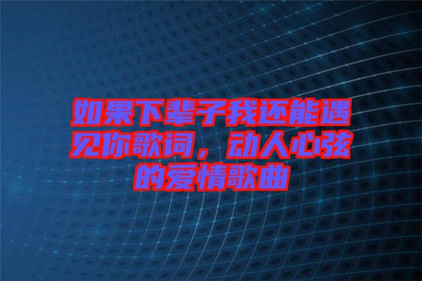 如果下輩子我還能遇見你歌詞，動人心弦的愛情歌曲