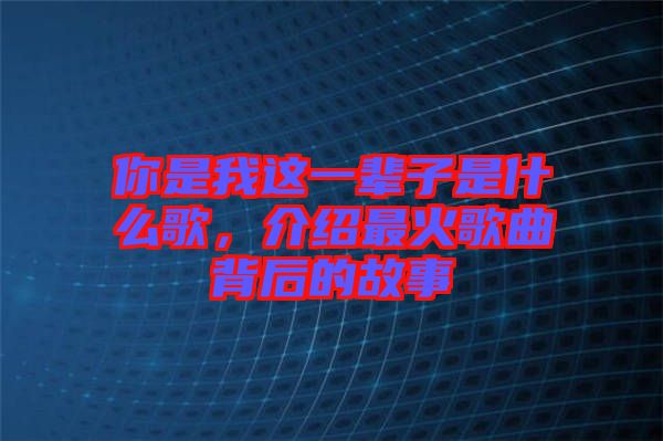 你是我這一輩子是什么歌，介紹最火歌曲背后的故事