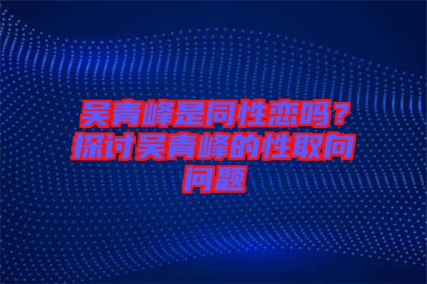 吳青峰是同性戀嗎？探討吳青峰的性取向問題