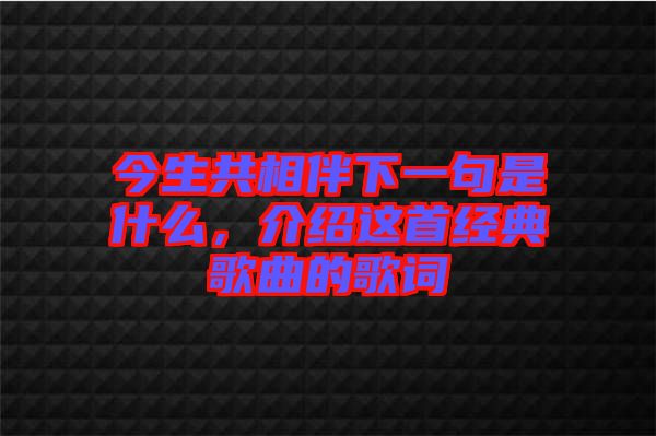 今生共相伴下一句是什么，介紹這首經(jīng)典歌曲的歌詞