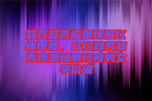 知否知否應(yīng)是綠肥紅瘦原著，介紹知否知否應(yīng)是綠肥紅瘦的文學(xué)價(jià)值