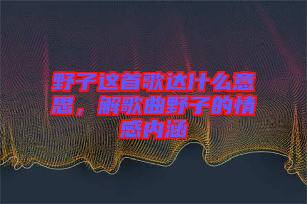野子這首歌達(dá)什么意思，解歌曲野子的情感內(nèi)涵