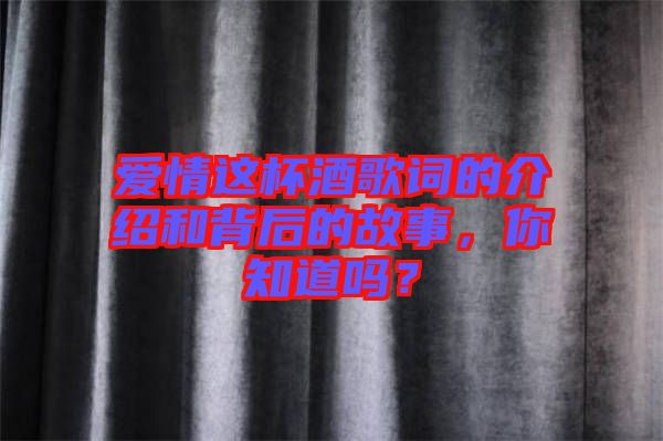 愛情這杯酒歌詞的介紹和背后的故事，你知道嗎？