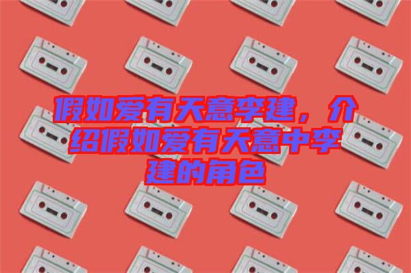 假如愛有天意李建，介紹假如愛有天意中李建的角色