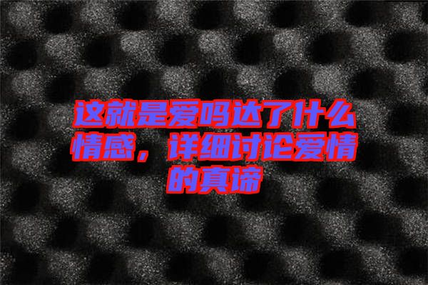 這就是愛嗎達了什么情感，詳細討論愛情的真諦