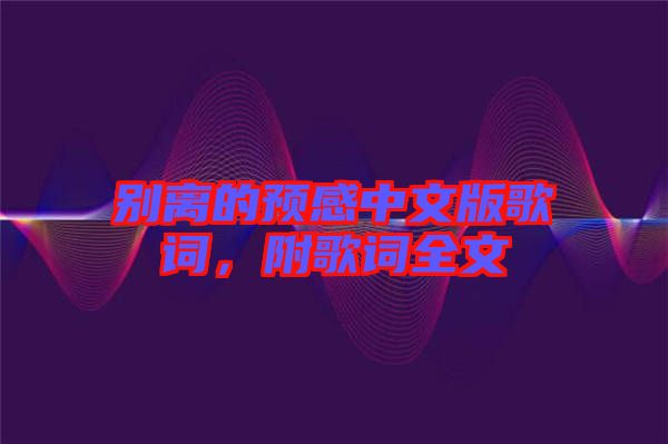 別離的預(yù)感中文版歌詞，附歌詞全文