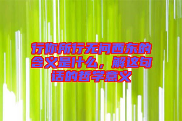 行你所行無問西東的含義是什么，解這句話的哲學意義