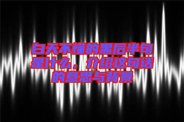 白天不懂的黑后半句是什么，介紹這句話的意思與背景