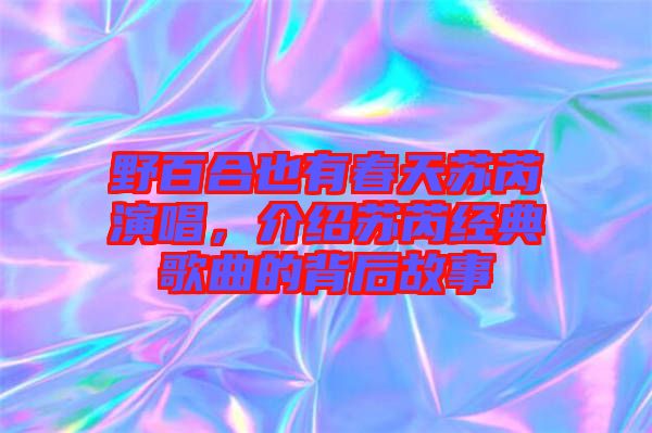 野百合也有春天蘇芮演唱，介紹蘇芮經(jīng)典歌曲的背后故事