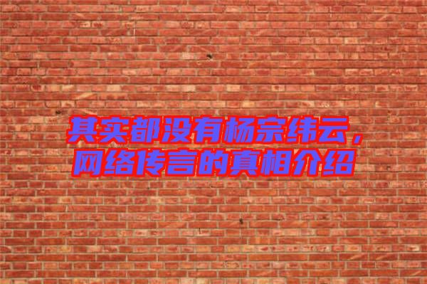 其實(shí)都沒有楊宗緯云，網(wǎng)絡(luò)傳言的真相介紹