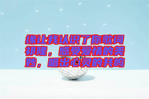 緣讓我認(rèn)識(shí)了你歌詞祁隆，感受愛(ài)情的美妙，唱出心靈的共鳴