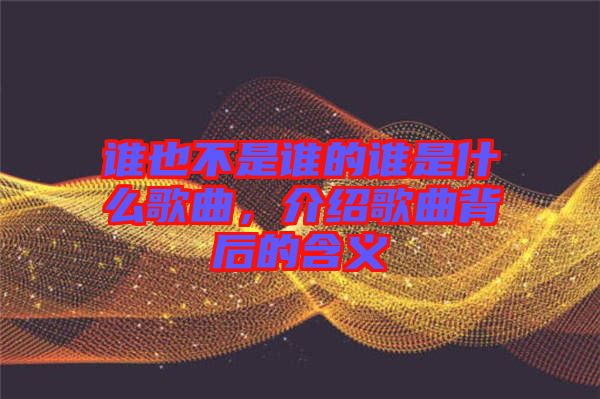 誰也不是誰的誰是什么歌曲，介紹歌曲背后的含義