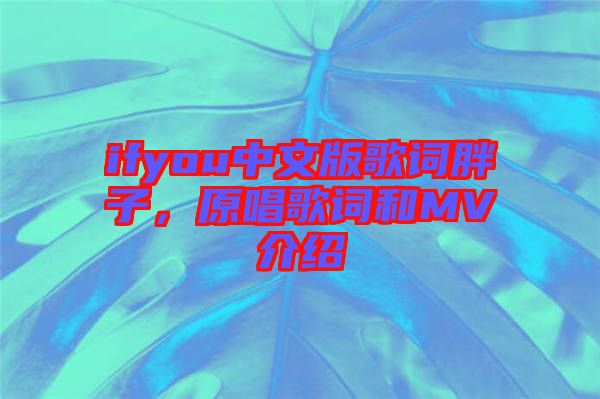 ifyou中文版歌詞胖子，原唱歌詞和MV介紹