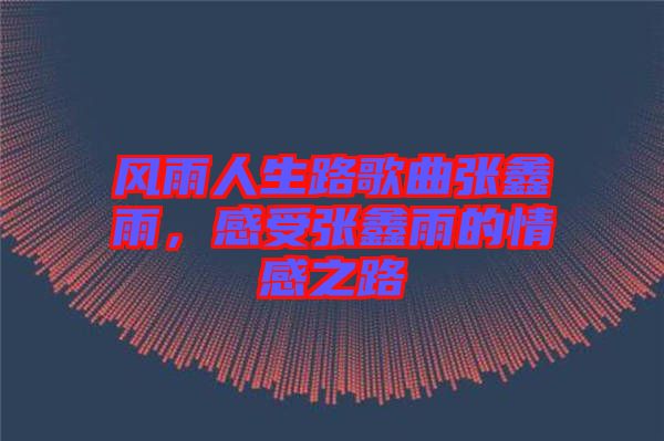 風(fēng)雨人生路歌曲張?chǎng)斡?，感受張?chǎng)斡甑那楦兄? width=