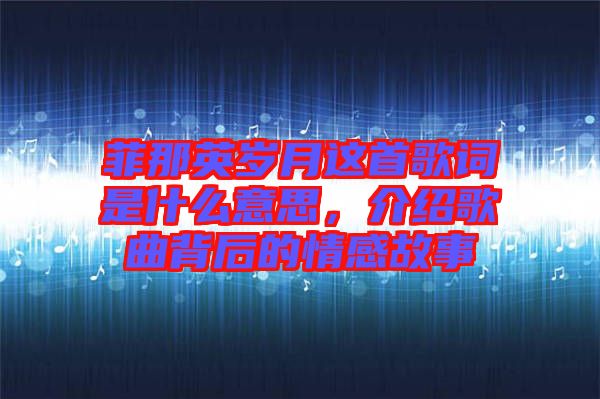 菲那英歲月這首歌詞是什么意思，介紹歌曲背后的情感故事