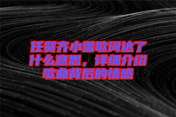 任賢齊小雪歌詞達(dá)了什么意思，詳細(xì)介紹歌曲背后的情感