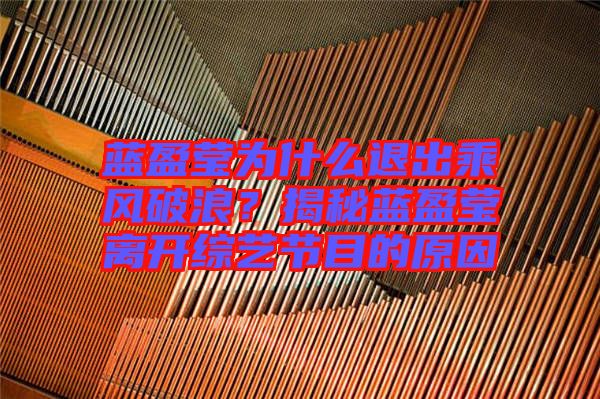 藍盈瑩為什么退出乘風(fēng)破浪？揭秘藍盈瑩離開綜藝節(jié)目的原因