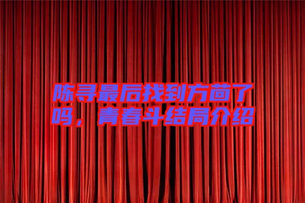 陳尋最后找到方茴了嗎，青春斗結(jié)局介紹