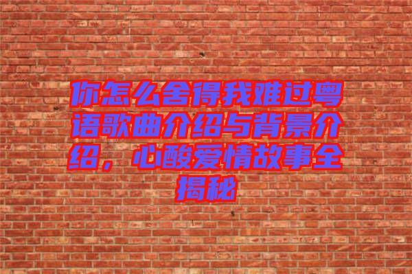 你怎么舍得我難過粵語歌曲介紹與背景介紹，心酸愛情故事全揭秘