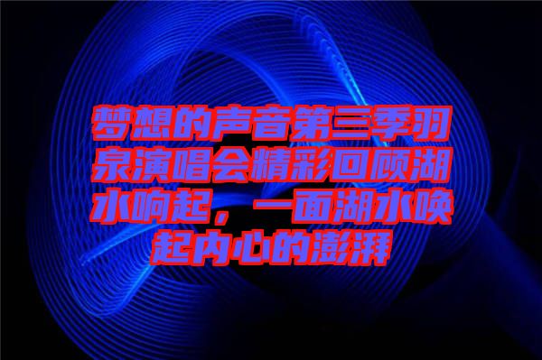 夢(mèng)想的聲音第三季羽泉演唱會(huì)精彩回顧湖水響起，一面湖水喚起內(nèi)心的澎湃