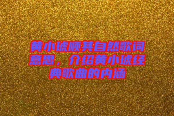黃小琥順其自然歌詞意思，介紹黃小琥經(jīng)典歌曲的內(nèi)涵