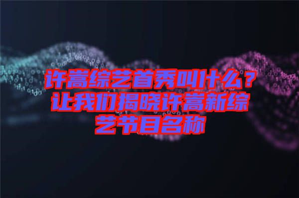 許嵩綜藝首秀叫什么？讓我們揭曉許嵩新綜藝節(jié)目名稱
