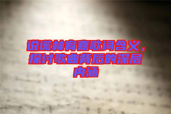 說(shuō)謊林宥嘉歌詞含義，探討歌曲背后的深層內(nèi)涵